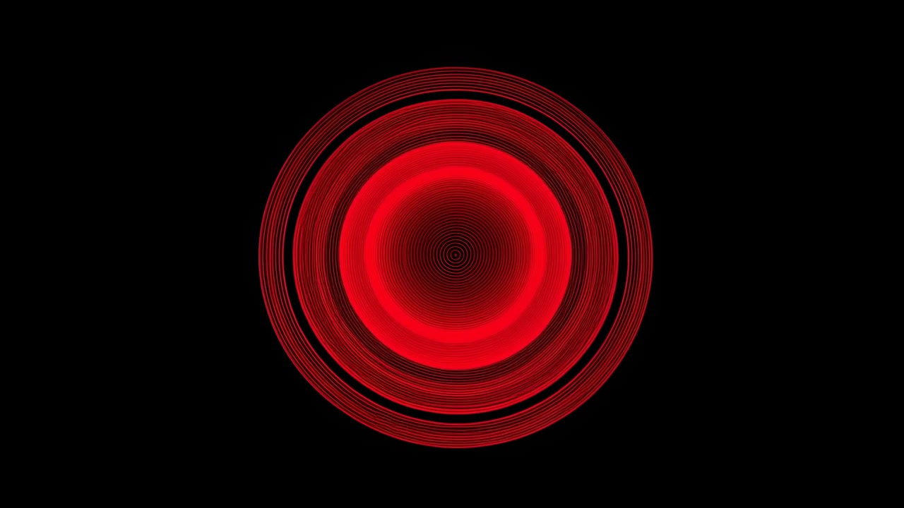 Dark Black Background Red Rings Pulse, Concentric Target Forms Rotate With Laserlike Glow, Intense Scifi