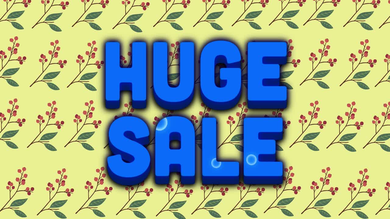 animación de un enorme texto de venta sobre flores que se mueven en movimiento hipnótico