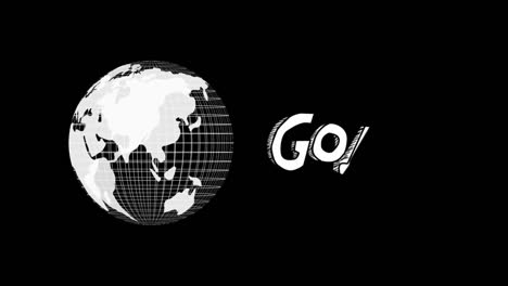 digital animation of globe icon spinning and goal text against black background