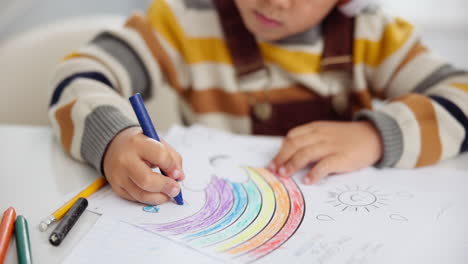 child coloring a rainbow