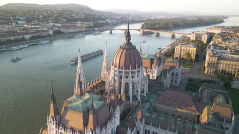 aerial pullback reveals hungarian parliament building in budapest