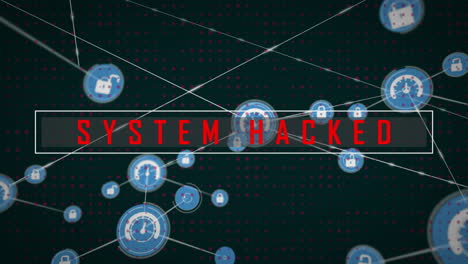 Animation-of-cyber-attack-text-and-network-of-connections-on-black-background