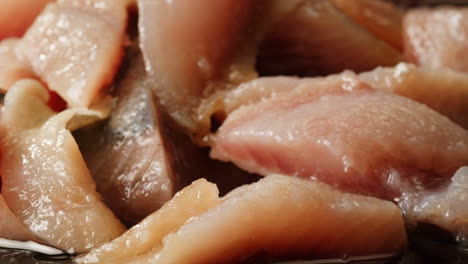 close-up of sliced raw fish