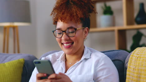 Black-woman,-phone-call-and-home-couch