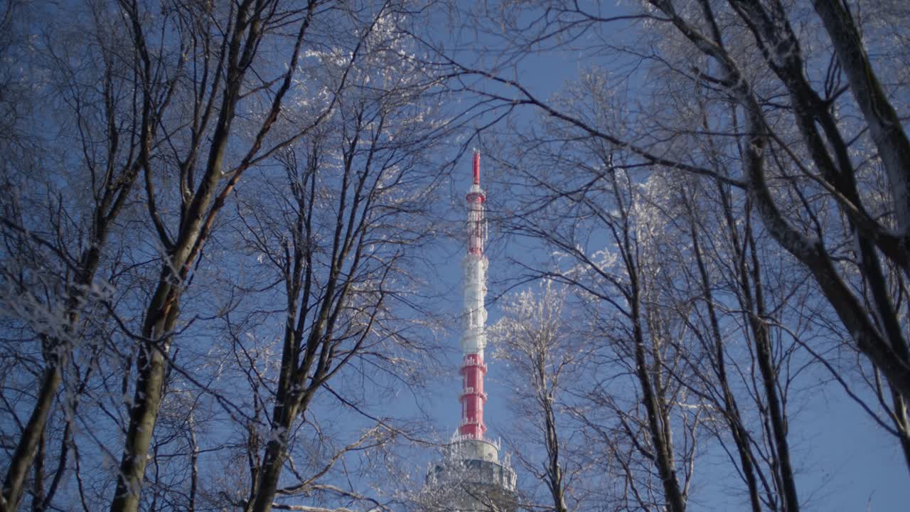Television TV Tower Antennas Reveal Panning Up Camera Movement