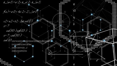 Animation of data processing with shapes over light spots on black background