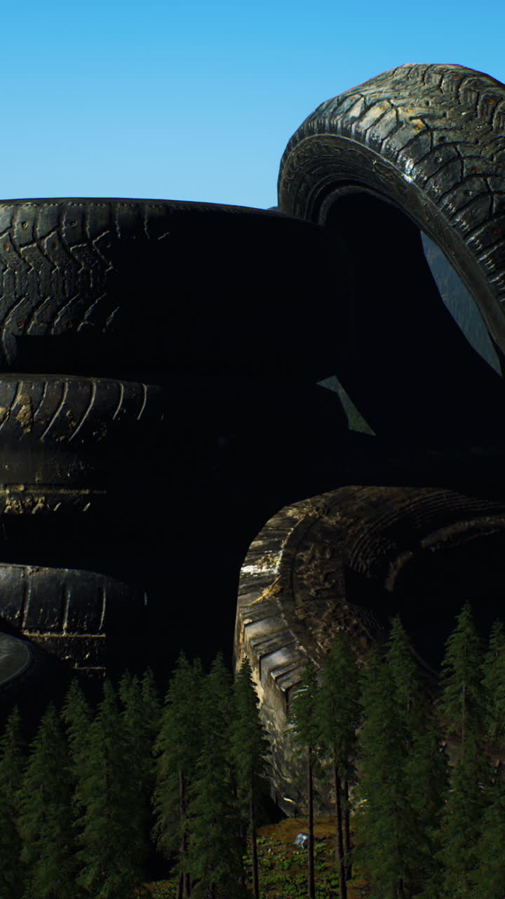 un montón de neumáticos viejos en un bosque