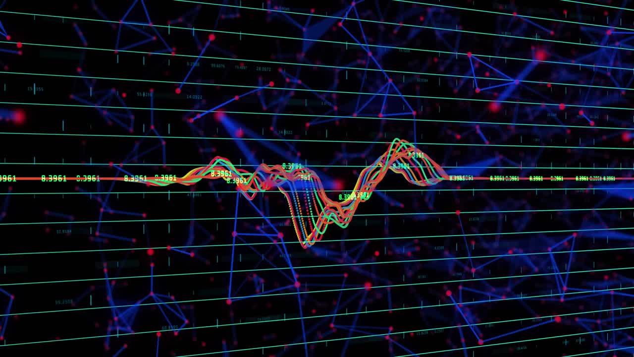 animación del procesamiento de datos y números que cambian a través de la red y las redes de conexiones
