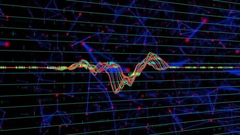 Animation-Der-Datenverarbeitung-Und-Zahlen,-Die-Sich-über-Gitter-Und-Verbindungsnetze-ändern