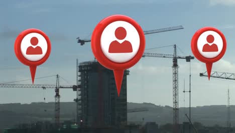 icono de perfil y alfileres de mapa