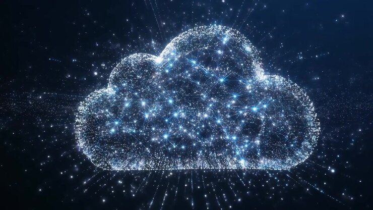 Digital Cloud Computing Concept with Glowing Particle Network