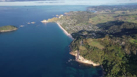 Aerial View of Coastal Town and Beach