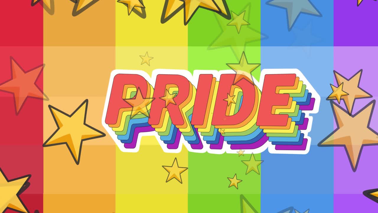 다채로운 사각형 위에 별과 자부심 텍스트의 애니메이션