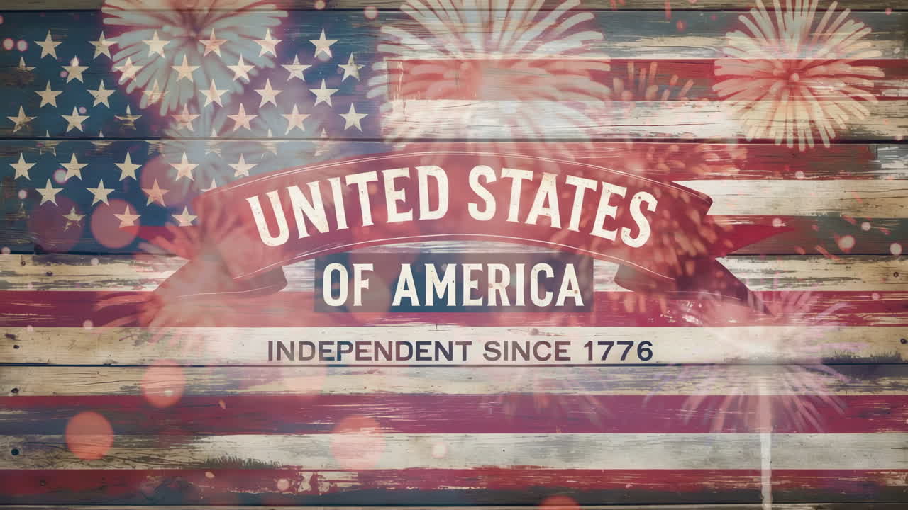 United States of America Independence Day Celebration with Flag and Fireworks