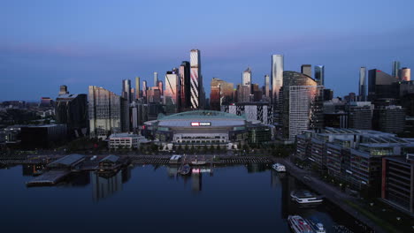 establishing aerial marvel stadium, vibrant dusk melbourne, australia