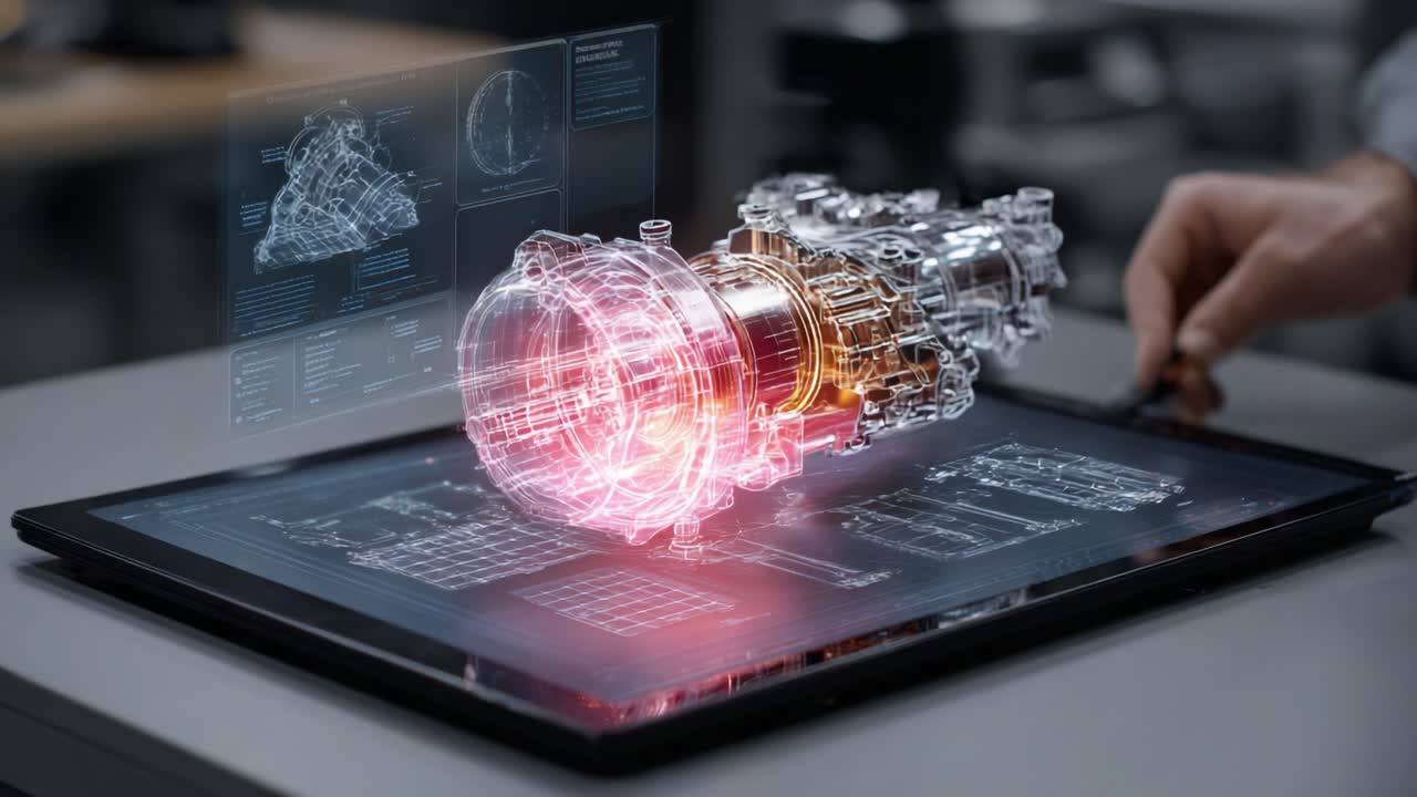 Exploring Advanced Engineering: Innovative Visualization of a High-Performance Engine Component in a Digital Interface Demonstrating Precision and Complexity