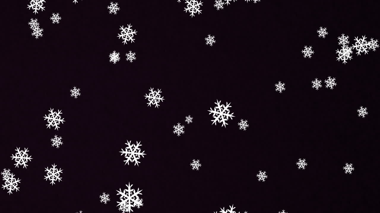 Digital animation of multiple snowflakes icons falling against black background