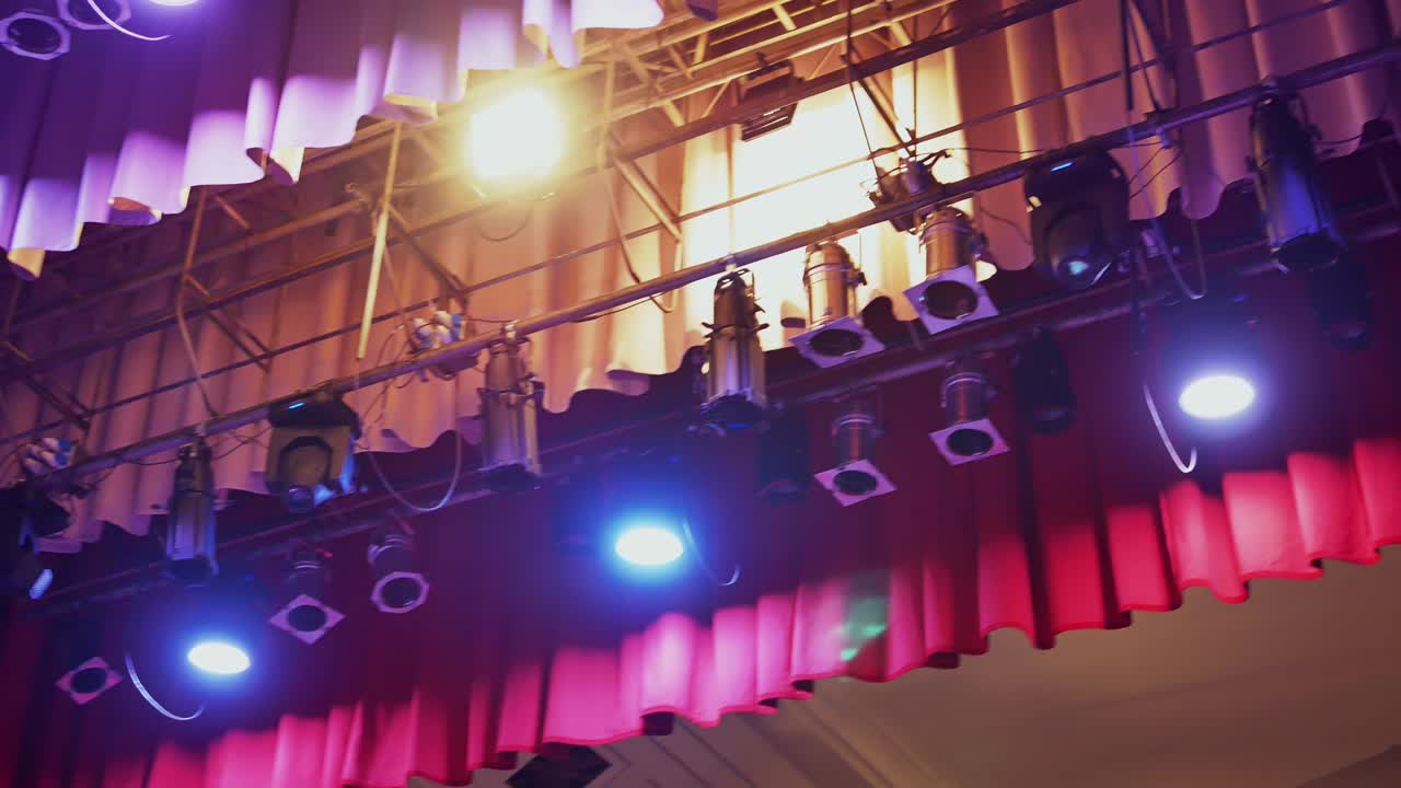 Curtain and Stage Lights. Colourful Spotlight