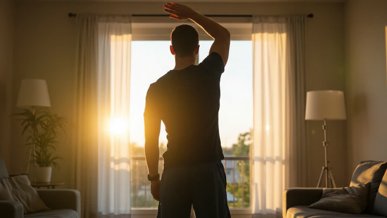 A Person Welcoming the Morning Sunlight: Embracing Positivity and Fresh Beginnings with a Joyful Gesture in a Cozy Home Setting
