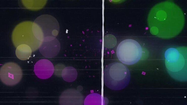 Glitch igangsætter magentafarvede striber gennem bokeh-cirkler i digitalt rum, CODE pulserer og fader ud