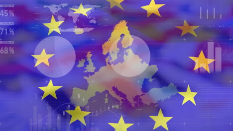 animación del procesamiento de datos sobre la bandera de la ue