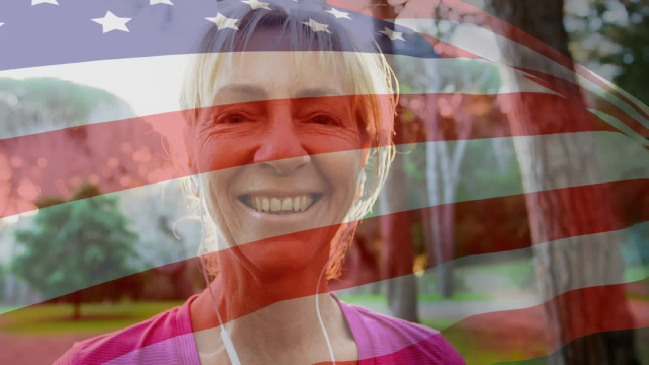 미국 국기를 흔들며