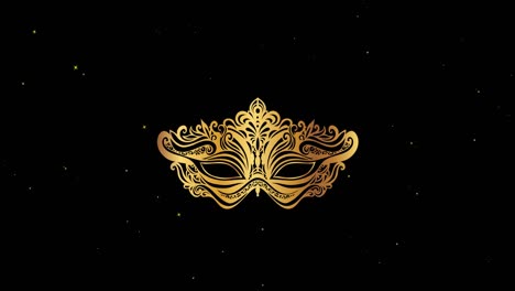 animation of gold masquerade mask over white stars moving on black background