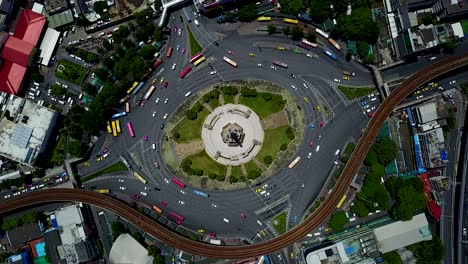 4k top view of traffic circle at bangkok