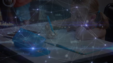 animación de la red de conexión con el procesamiento de datos sobre escolar caucásica