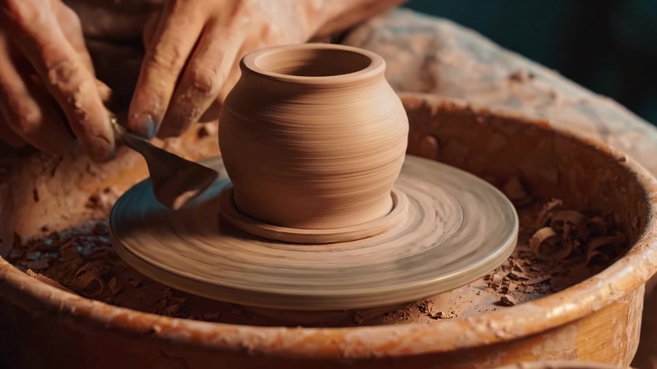 Creazione di un magnifico capolavoro di ceramica al tornio, che mette in risalto le mani abili dell'artigiano che lavora con argilla naturale.