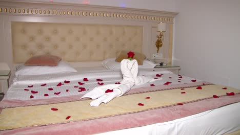 hotel room prepared for valentine's day