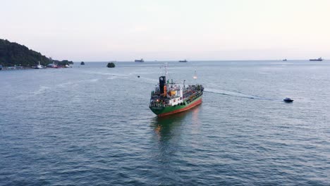 Bunker-Vessel-On-The-Ocean-Near-Port-Of-Balikpapan-In-Kalimantan,-Indonesia