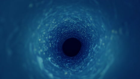 traveling through blue aqua textured   wormhole tunnel pipe black hole slider shot