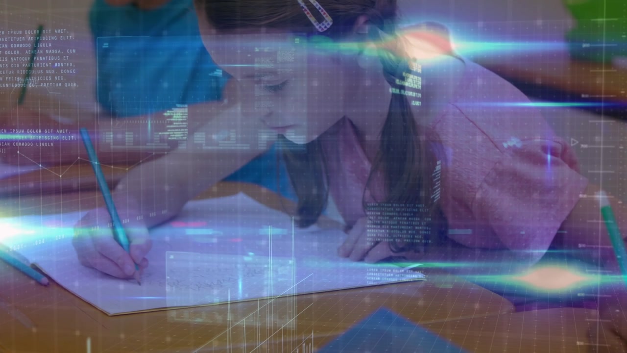 Animation of data processing over diverse schoolchildren learning in classroom