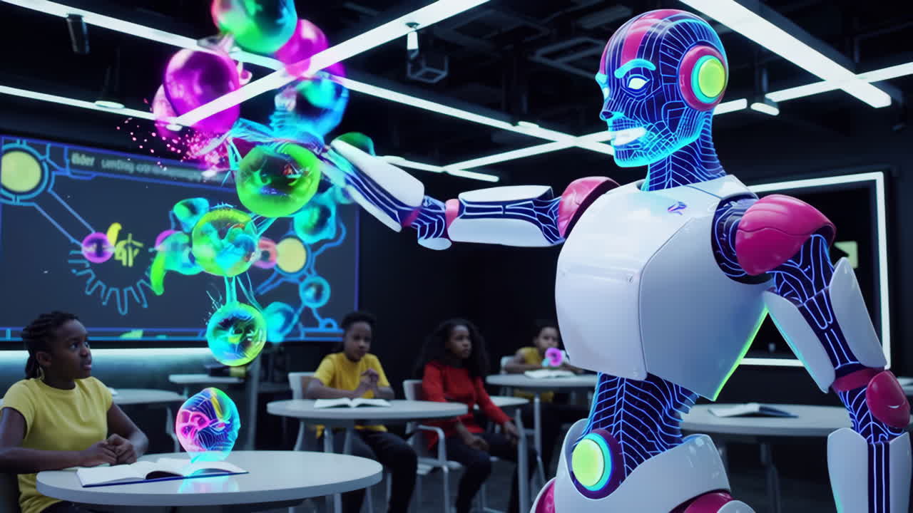 Robot Teacher in a Futuristic Classroom