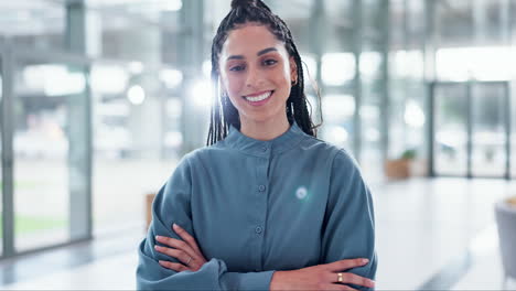 Face,-woman-and-accountant-with-arms-crossed