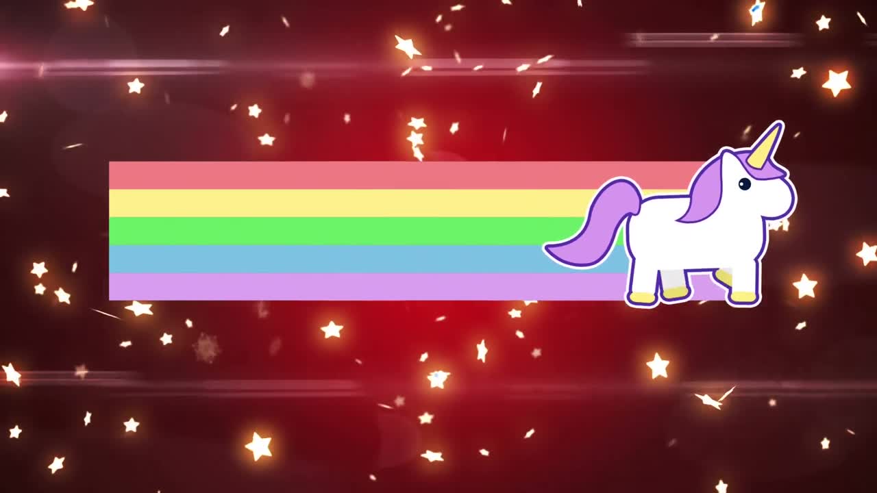 unicornio con arco iris y estrellas