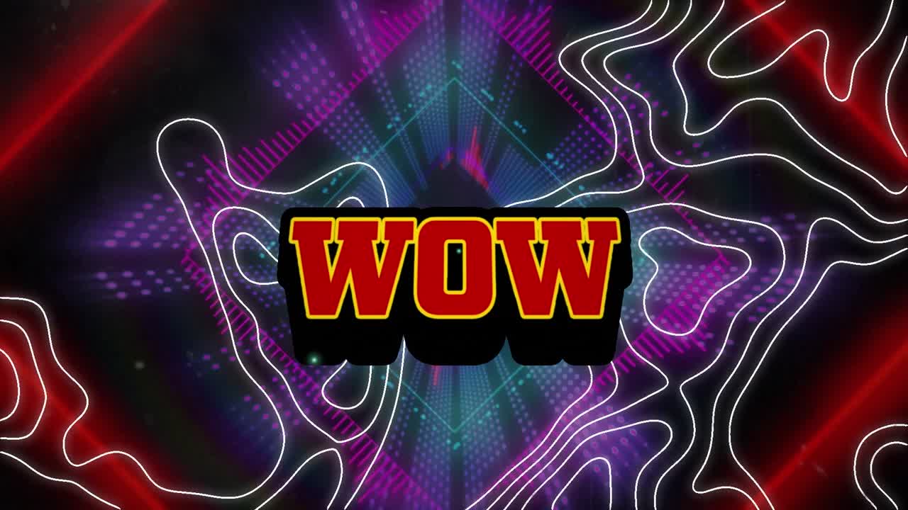 Animation eines Wow-Effekts und einer Explosion über bunten Lichtern und Höhenlinien.