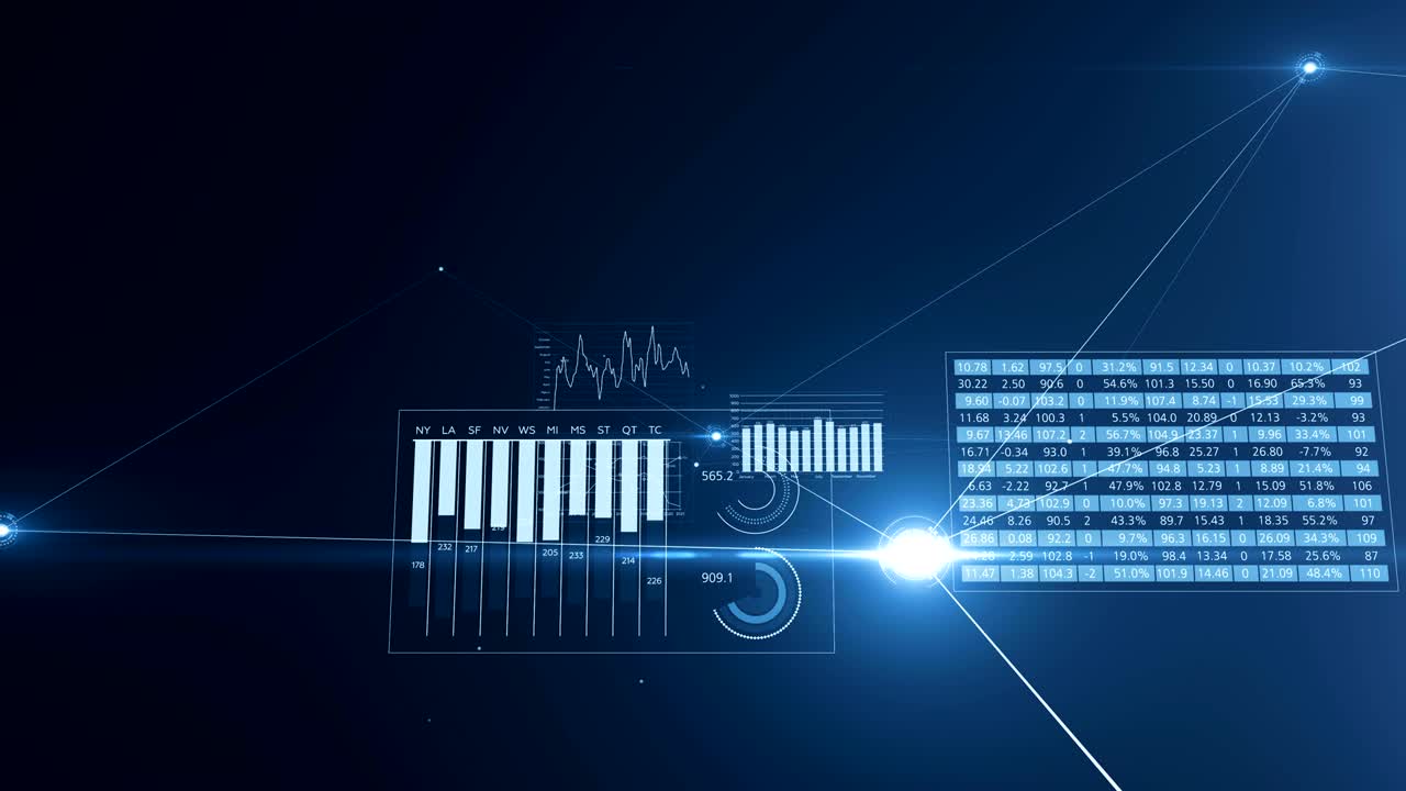 Flight Inside Abstract Global Growing Business Network and Data Connections. Beautiful Looped 3d Animation with Blue Lines, Dots and Flares. Business and Technology Concept.