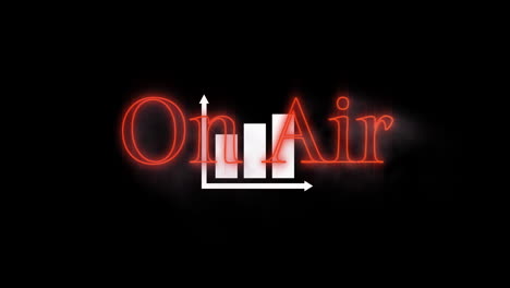 digital animation of neon orange on air text sign over bar graph icon against black background