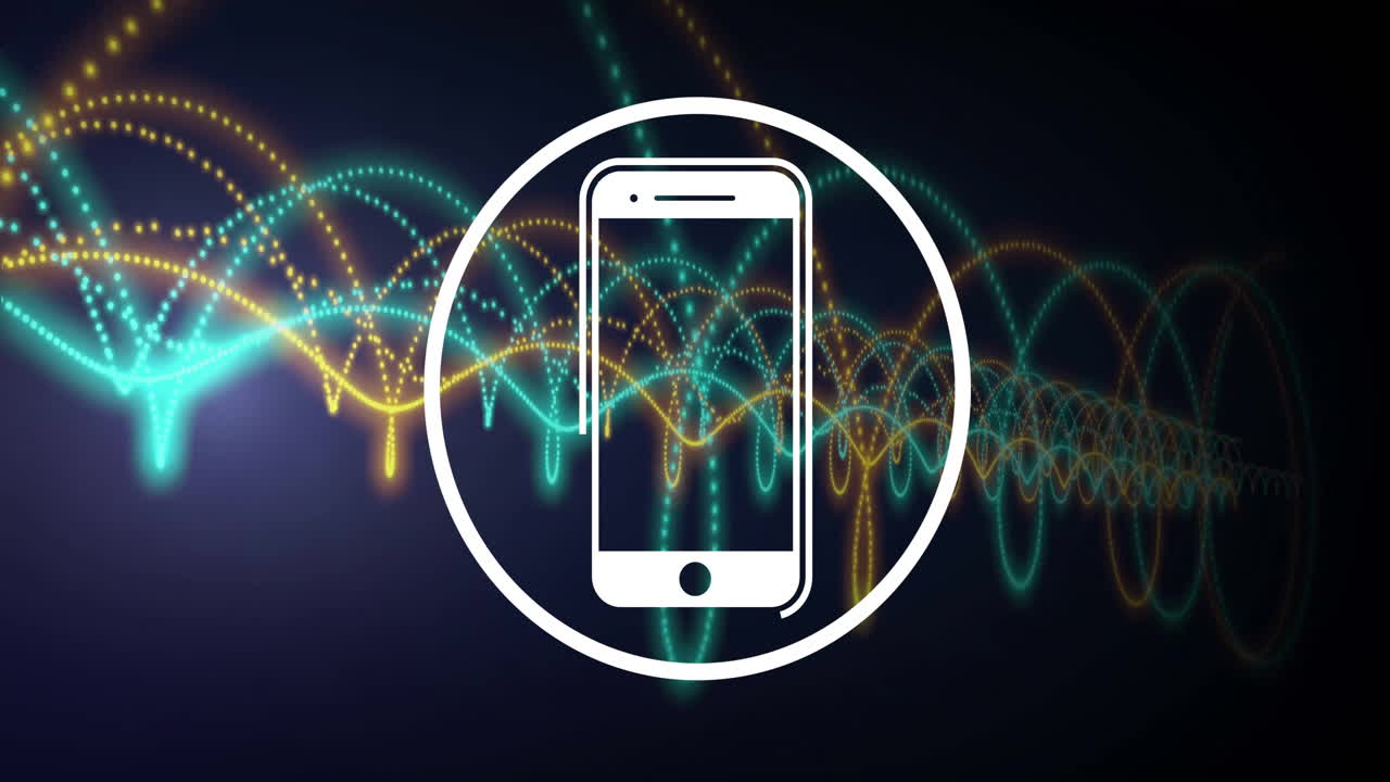 스마트 폰 아이콘의 애니메이션, 연결 네트워크를 통해 디지털 데이터 처리