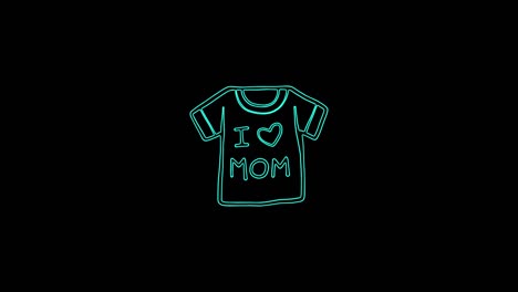 t-shirt icon i love mom moving lines on a black background. 4k video neon linear animation. mothers day