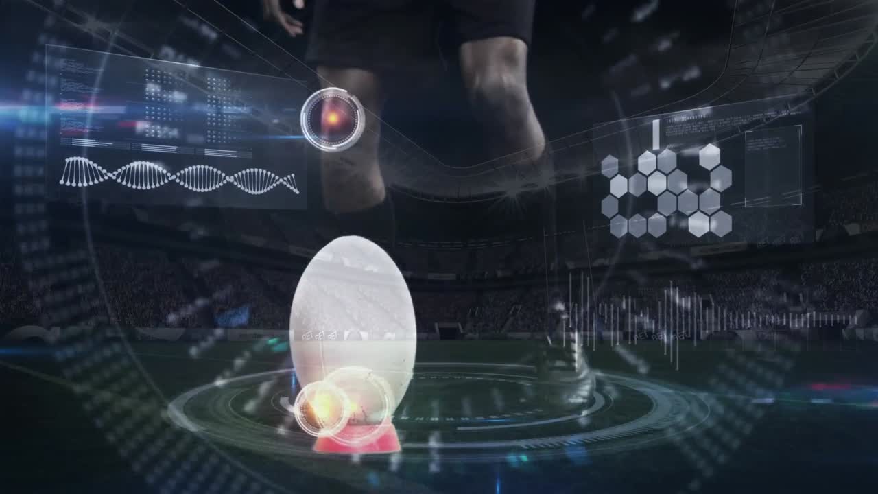 럭비 선수 가 느린 움직임 으로 공 을  ⁇ 고 있다