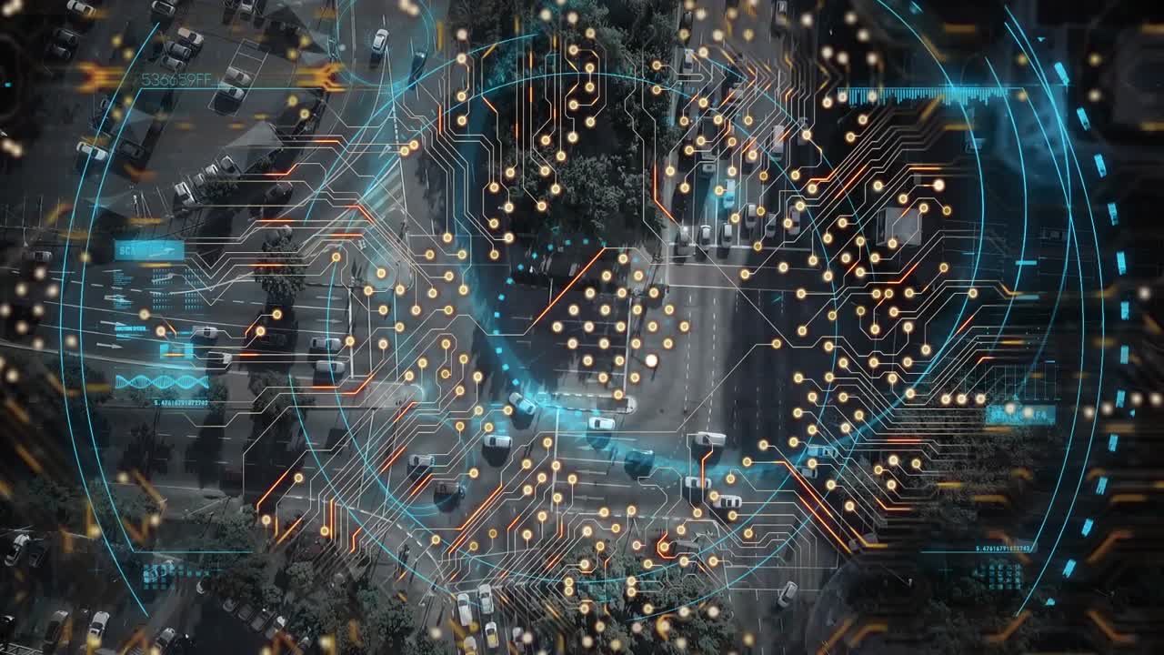 Animation af databehandling over bybillede