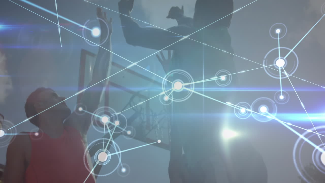 운동하는 여성에 대한 연결 네트워크의 애니메이션.