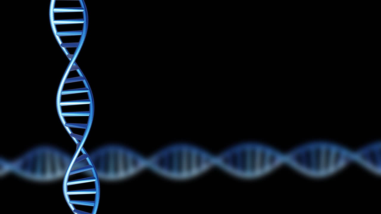 animación de cadenas de adn girando con espacio de copia sobre fondo negro