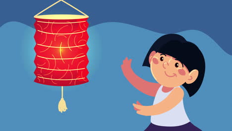 mid autumn animation with girl and lamp