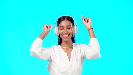 Gesicht,-Musik-Und-Indische-Frau-Mit-Kopfhörern