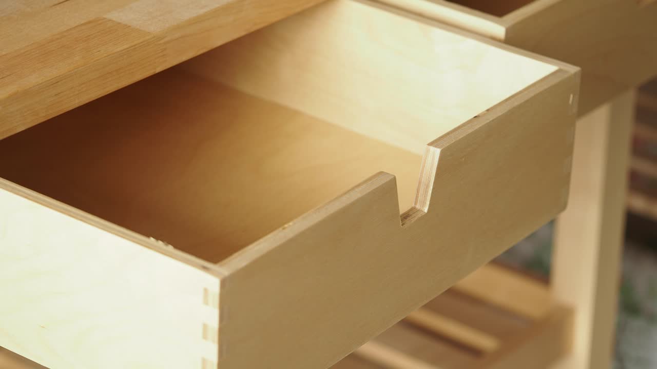 비어있는 가운 나무 주방 서랍