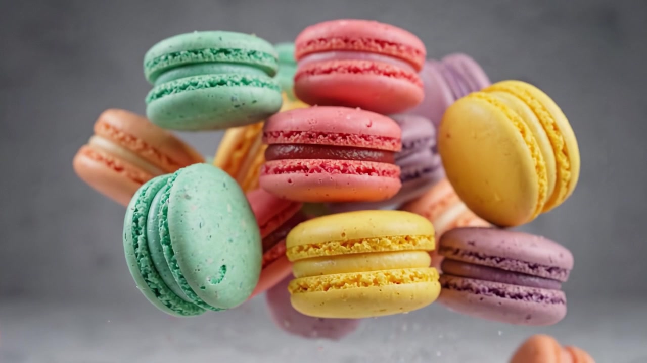 A Colorful Assortment of Macarons: Delightful French Confections in Vibrant Shades Piled Together, Perfect for Any Dessert Table or Sweet Celebration